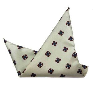 1970s Hand Stitched Pocket Square Beige Red Blue Rolled Hem Men's